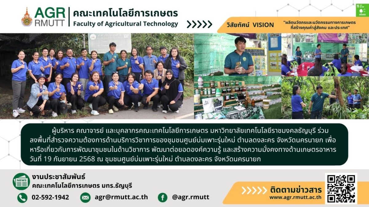 banner ประชาสัมพันธ์ข่าวลงพื้นที่สำรวจความต้องการบริการวิชาการชุมชนศูนย์บ่มเพาะรุ่นใหม่ จังหวัดนครนายก