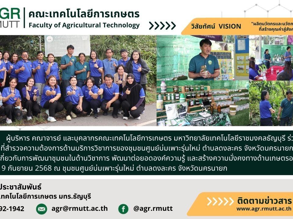 banner ประชาสัมพันธ์ข่าวลงพื้นที่สำรวจความต้องการบริการวิชาการชุมชนศูนย์บ่มเพาะรุ่นใหม่ จังหวัดนครนายก