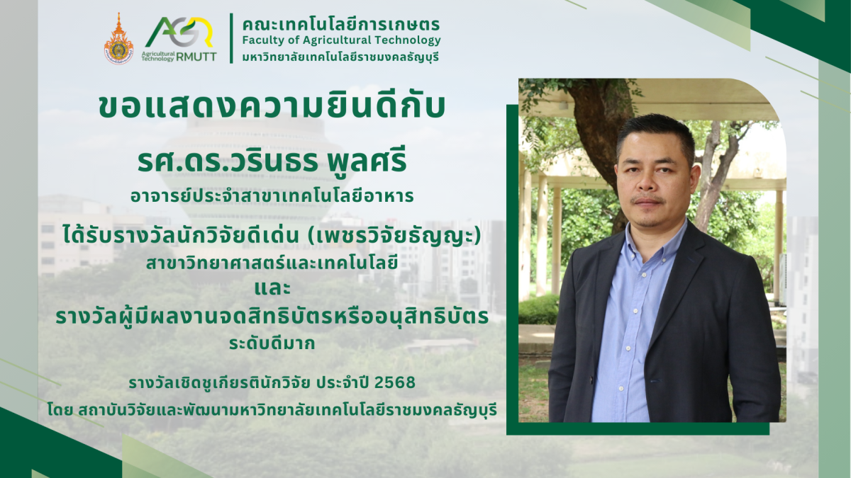 ขอแสดงความยินดีกับรองศาสตราจารย์ ดร.วรินทร พูลศรี ได้รับพิจารณาคัดเลือกรางวัลเชิดชูเกียรตินักวิจัย ประจำปี 2568
