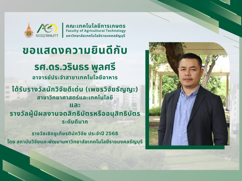 ขอแสดงความยินดีกับรองศาสตราจารย์ ดร.วรินทร พูลศรี ได้รับพิจารณาคัดเลือกรางวัลเชิดชูเกียรตินักวิจัย ประจำปี 2568